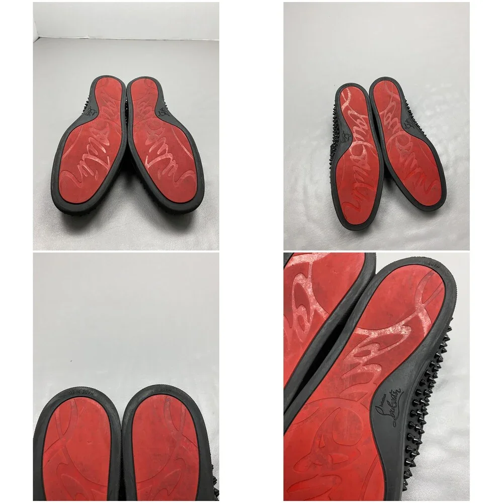 Christian Louboutin Roller-Boat Shoes Mens 13 EU 46 Black Leather Spiked Casual
